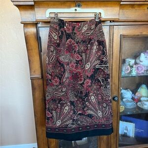 Briggs New York Skirt Womens Sz 4P Paisley Long Maxi Straight Stretch Rear Vent